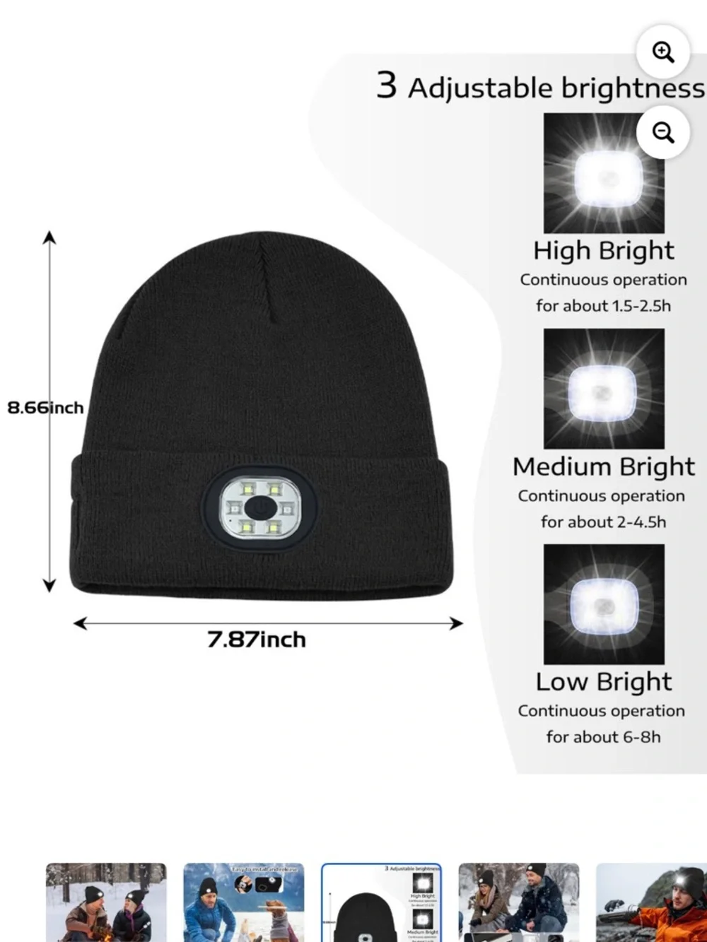 Black LED Beanie Hat with Built-In Headlight